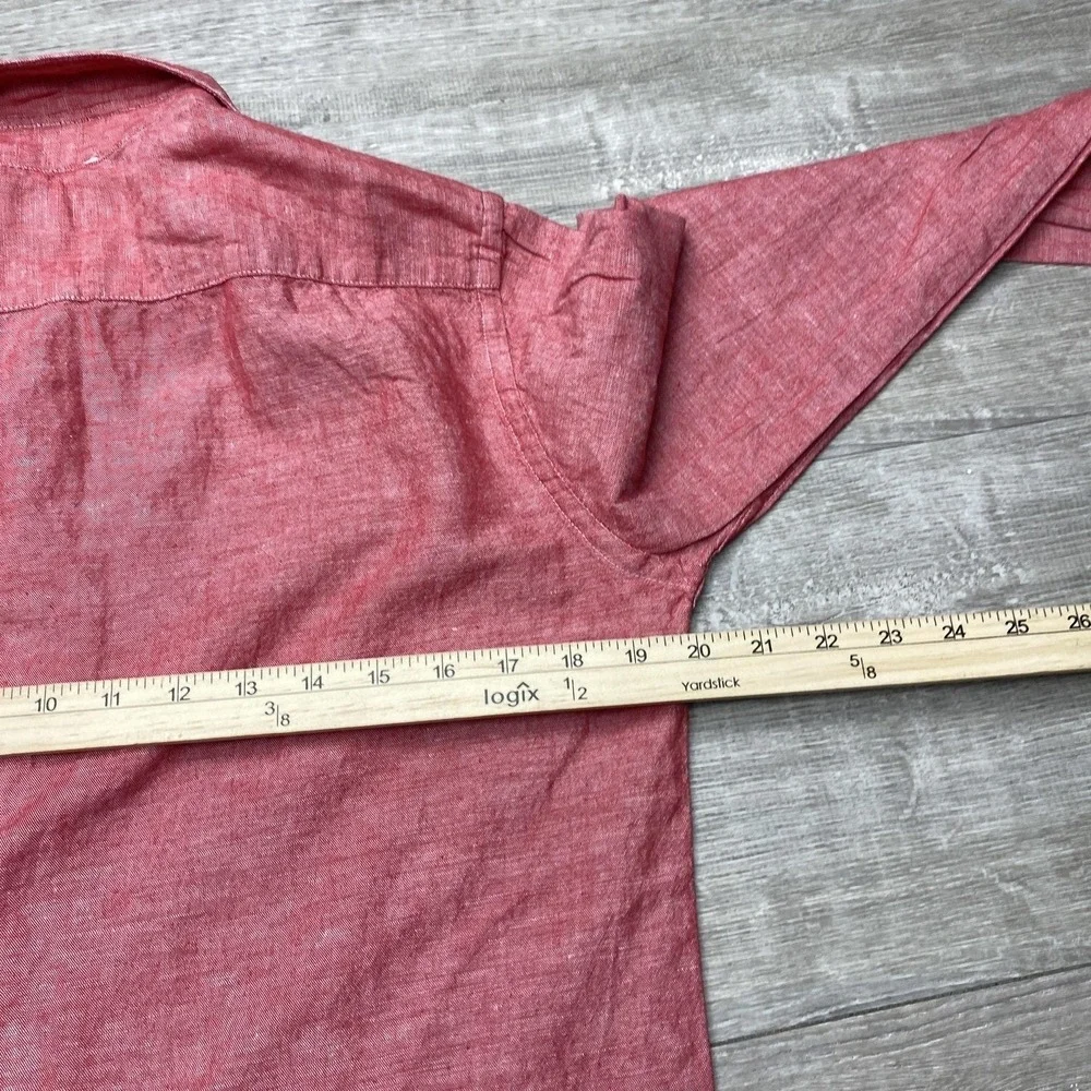 Banana Republic Shirt Mens Small Red Solid‎ Linen Long Sleeve Button Up Slim Fit